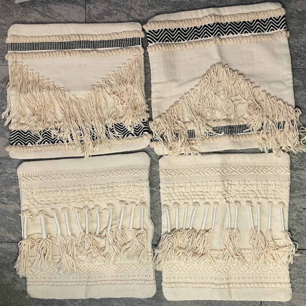 Boho Fringe Pillow Cover with Black Pattern